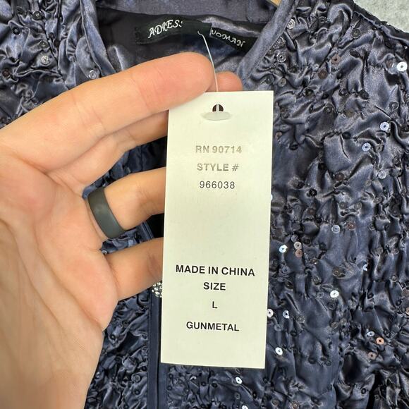 Adressing Jacket Womens Large Gunmetal Gray Sequin Crinkle Embellished Full Zip - Picture 6 of 14